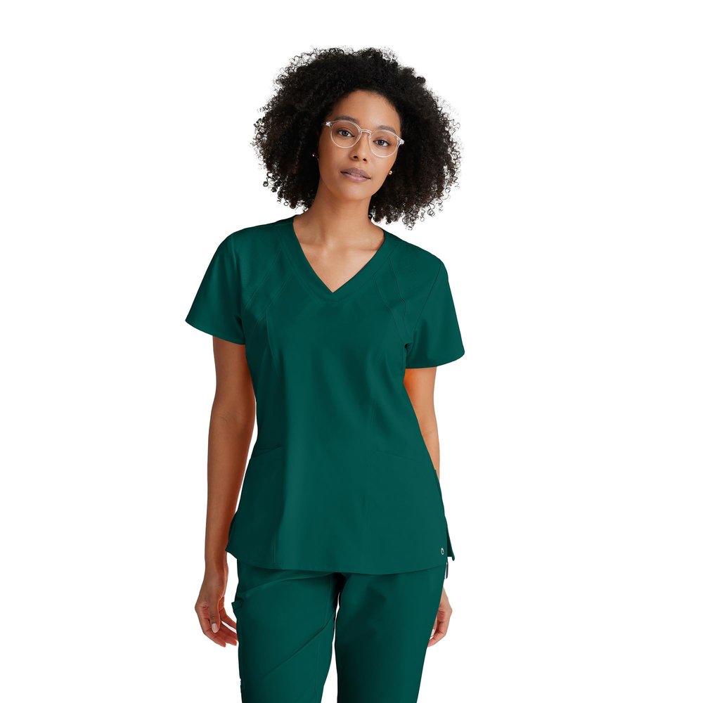 BARCO One Racer Classic Fit Scrub Top for Women  Hunter Green, 4-Pocket V-Neck Scrub Shirt w/ 360 Spandex Stretch, Moisture Wicking, Anti-Static and Quick-Shed  XL, Regular Fit