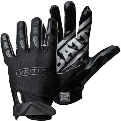 Battle Sports Triple Threat Wide Receiver Football Gloves, Ultra Stick Adult & Youth Gloves - Youth Small, Black