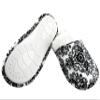 Leisureland Women's Cotton Flannel Cozy Slippers Damask Print White (Medium) view 3