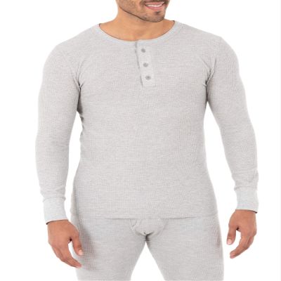 Fruit of the Loom Men's Classic Midweight Waffle Thermal Henley Top, Grey Heather, Medium