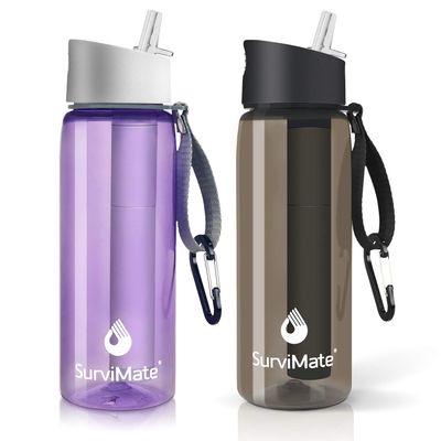 SurviMate Purified Water Bottle for Camping, Hiking, Backpacking and Travel, BPA Free with 5-Stage Intergrated Filter Straw
