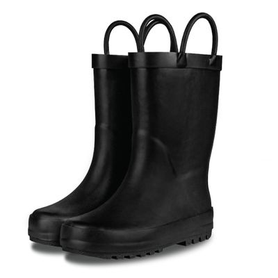 LONECONE Rain Boots with Easy-On Handles in Matte Colors for Boys and Girls, Play-Proof Flexible Rubber, Durable Non-Slip Treads, Kid-Friendly for Hours of Joy - Chalkboard Black, 9 Toddler