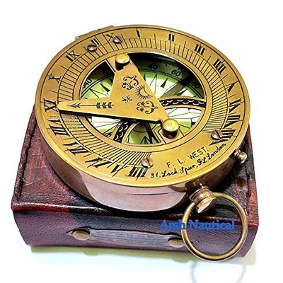 Aysha Nautical Vintage Brass Magnetic Compass with Handmade Leather Case