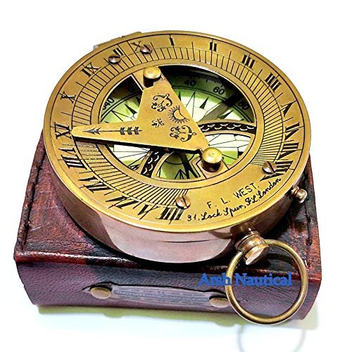 Aysha Nautical Vintage Brass Magnetic Compass with Handmade Leather Case