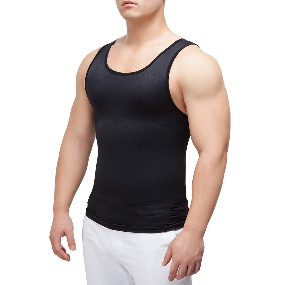 Men's Chest Compression Slimming Body Shaper Vest Workout Tank Tops Undershirts (Black, 2XL)