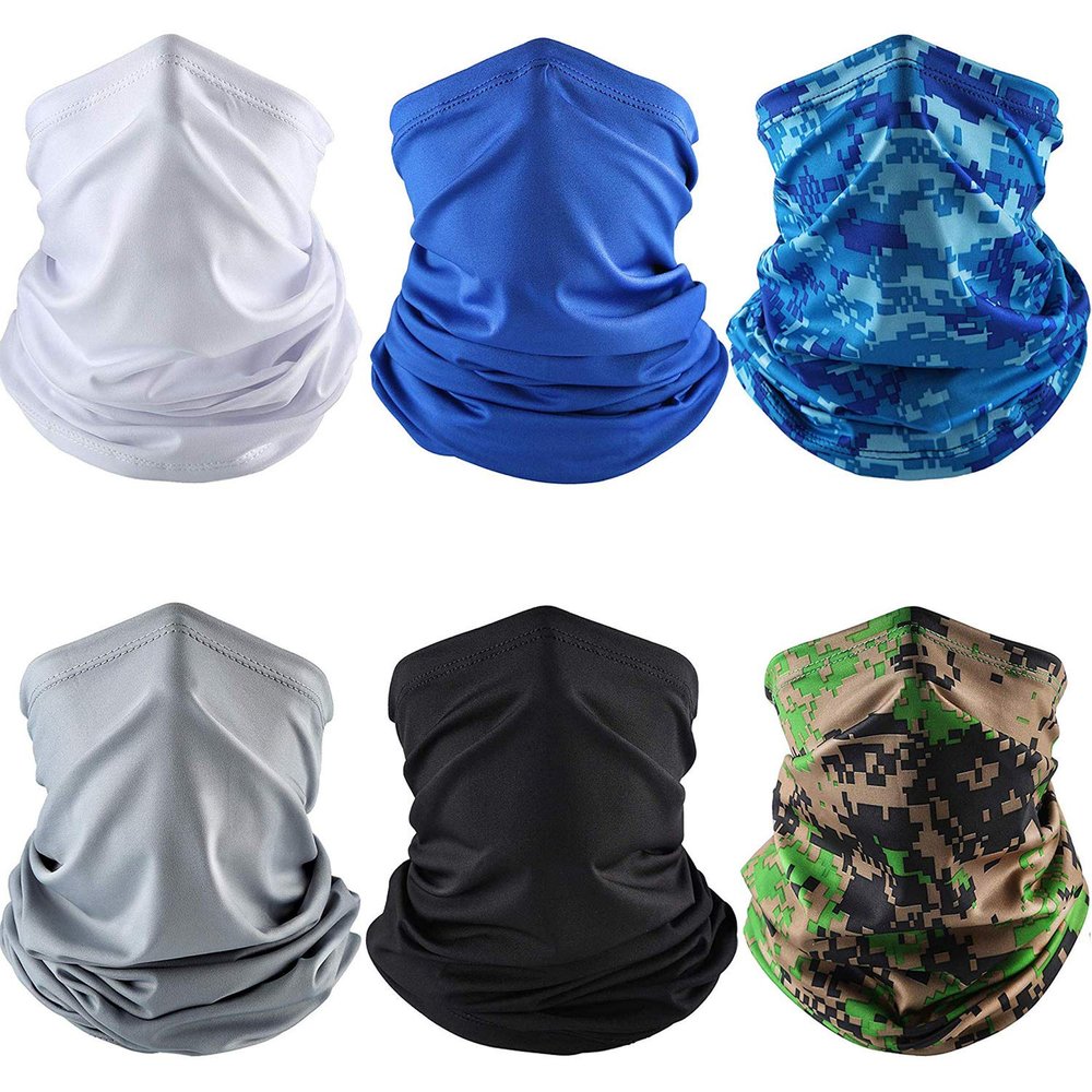 Geyoga 6 Pack Neck Gaiter Bandana Face Mask Summer UV Protection Cooling Breathable Face Mask Neck Scarf Balaclava for Men Women (Simple Colors)