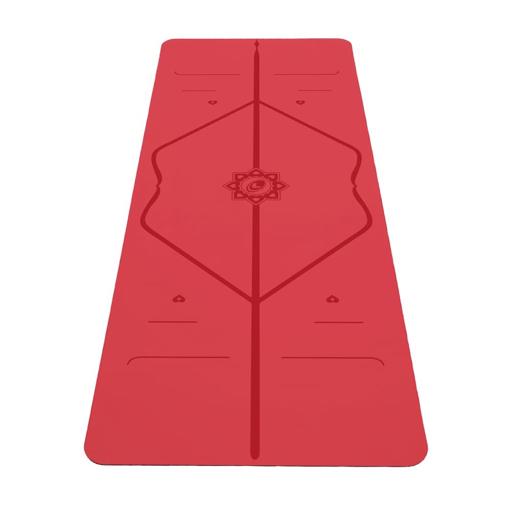 LIFORME Love Travel Yoga Mat- Free Yoga Bag, Patented Alignment System, Warrior-Like Grip, Non-Slip, Eco-Friendly, Ultra-Lightweight, Sweat Resistant, Long, Wide and Thick (Red)