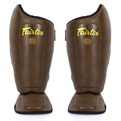 Fairtex SP8 Muay Thai Shin Guards for Men, Women, Kids | Shin Guards Made with Syntek Leather & are Premium, Lightweight & Durable | Expanded Side Protection (Brown/Extra Large)