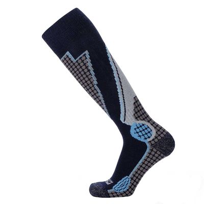 Pure Athlete High Performance Wool Ski Socks - Thermal Warm Merino Wool OTC Sock, Men Women (1 Pair - Navy/Azure/Silver, Large)