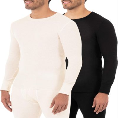 Fruit of the Loom Men's Classic Midweight Waffle Thermal Underwear Crew Top (1 & 2 Packs), black soot/natural, Medium