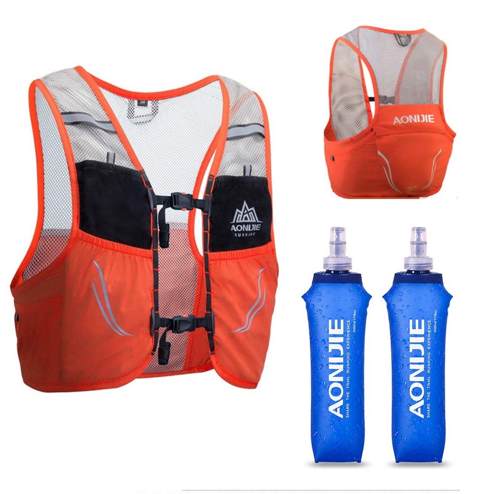 Lovtour Hydration Race Vest,2.5L Running Vest Lightweight Pack with 2 Soft Water Bottles Bladder for Marathoner Running Race Cycling Hiking Camping Biking (Orange, M-L)