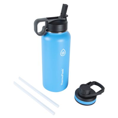 ThermoFlask 32 oz Double Wall Vacuum Insulated Stainless Steel Water Bottle - Reusable with Leakproof Chug & Straw Lids - Keeps Drinks Cold 24 hr/Hot 12 hr - Easy Maintenance - Gym/On-the-Go, Capri