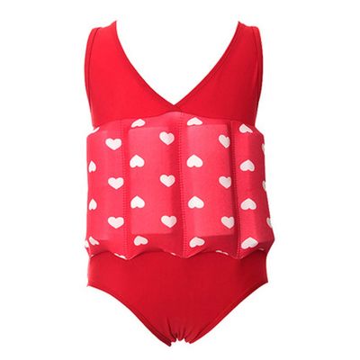 Kid Girls Boys One Piece Swimwear Swimsuit with Adjustable Buoyancy Training Float Suit Life Jacket Swim Vest Summer Swimming Floatation Safety Pool Beach Floating Beachwear Red 18-24M