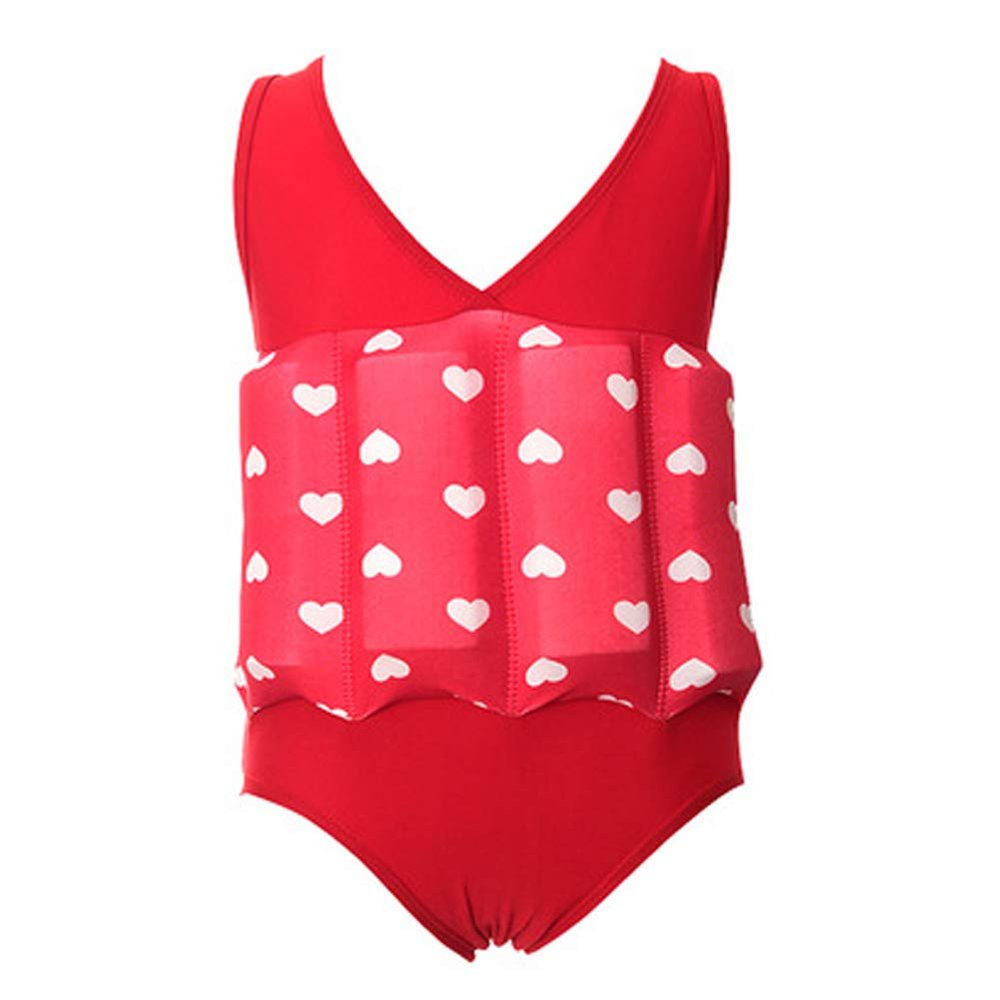 Kid Girls Boys One Piece Swimwear Swimsuit with Adjustable Buoyancy Training Float Suit Life Jacket Swim Vest Summer Swimming Floatation Safety Pool Beach Floating Beachwear Red 18-24M