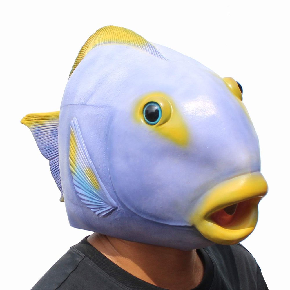 CreepyParty Tropical Fish Mask - Animal Halloween Costume for Parties, Cosplay, Photo Booth Props, and Pranks - Funny Gag Gift for Adults