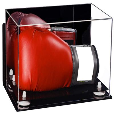 Better Display Cases Acrylic Single or Double Boxing Glove Display Case with Mirror, Wall Mount and White Risers (A011-WR)