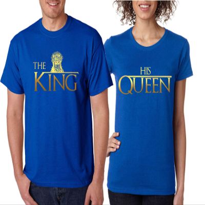 ALLNTRENDS Adult Couples T Shirt The King His Queen Fans Honeymoon Love Tops (Womens L Mens L, Royal Blue)