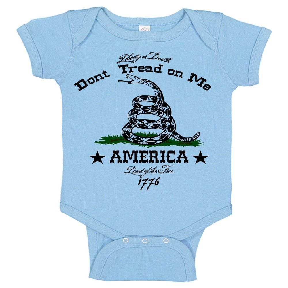 Ink Trendz Don't Tread On Me Liberty or Death Military Themed Gadsden Flag Baby Bodysuit Romper Onesie