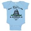 Ink Trendz Don't Tread On Me Liberty or Death Military Themed Gadsden Flag Baby Bodysuit Romper Onesie view 1