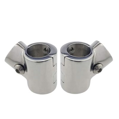 Pair Heavy Duty 316SS Boat Hand Rail Fitting- Polished 60 Degree T/Tee Hinged/Split Fitting 7/8" Tube