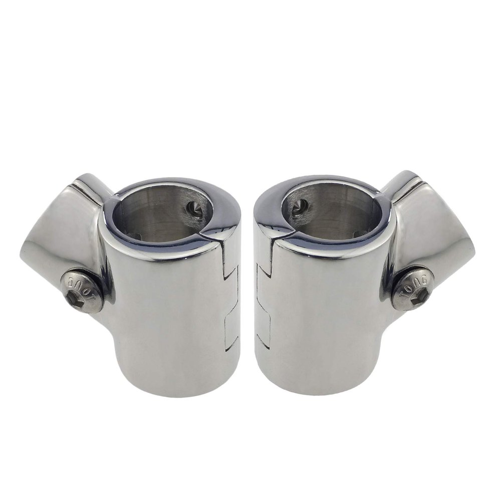 Pair Heavy Duty 316SS Boat Hand Rail Fitting- Polished 60 Degree T/Tee Hinged/Split Fitting 7/8" Tube