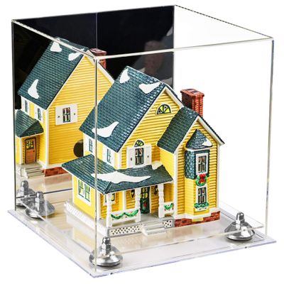 Better Display Cases Versatile Acrylic Display Case - Medium Square Box with Mirror, Silver Risers and Clear Base 11" x 11" x 11" (A001-SR)