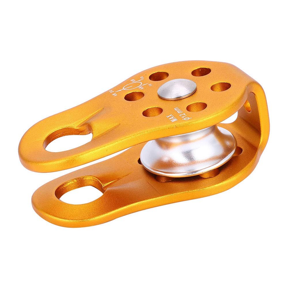 Alomejor Mountaineering Pulley Climbing Rope Pulley Arborist Tree Climb 20KN Fixed Side Aluminum Metal Alloy Pulley Yellow