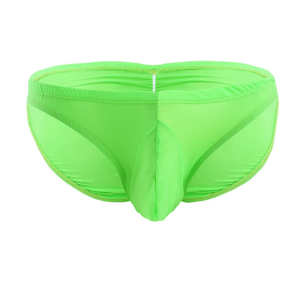 iiniim Men's Sexy Bikini Brief Silky Ruched Back Underwear Panties See Through Swim Briefs Swimwear Fluorescent Green One Size
