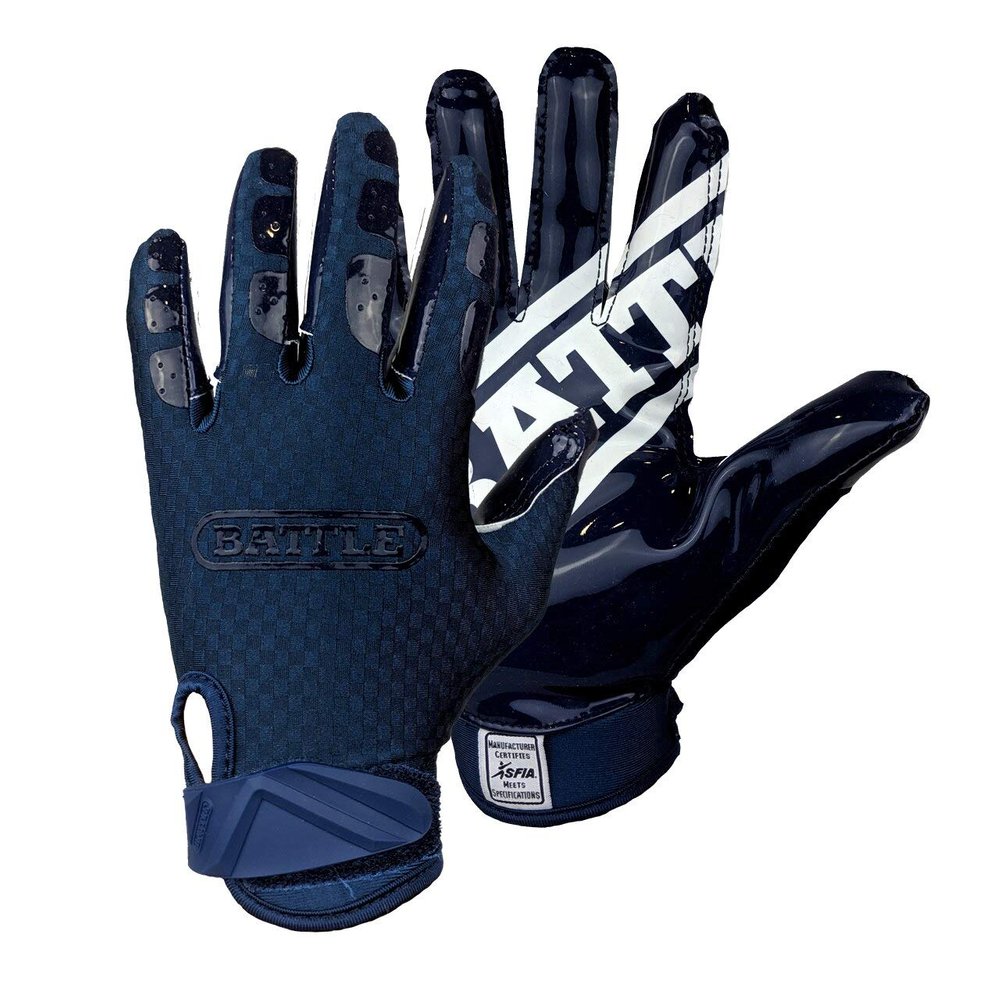 Battle Sports Triple Threat Wide Receiver Football Gloves, Ultra Stick Adult & Youth Gloves - Adult X-Large, Navy