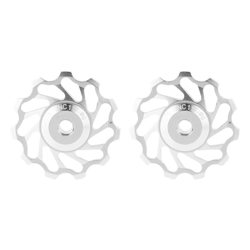 Alomejor 2pcs Ceramic Pulley Rear Derailleur Guide Roller Part, 11T Silver, CNC Aluminum Alloy, for Mountain Road
