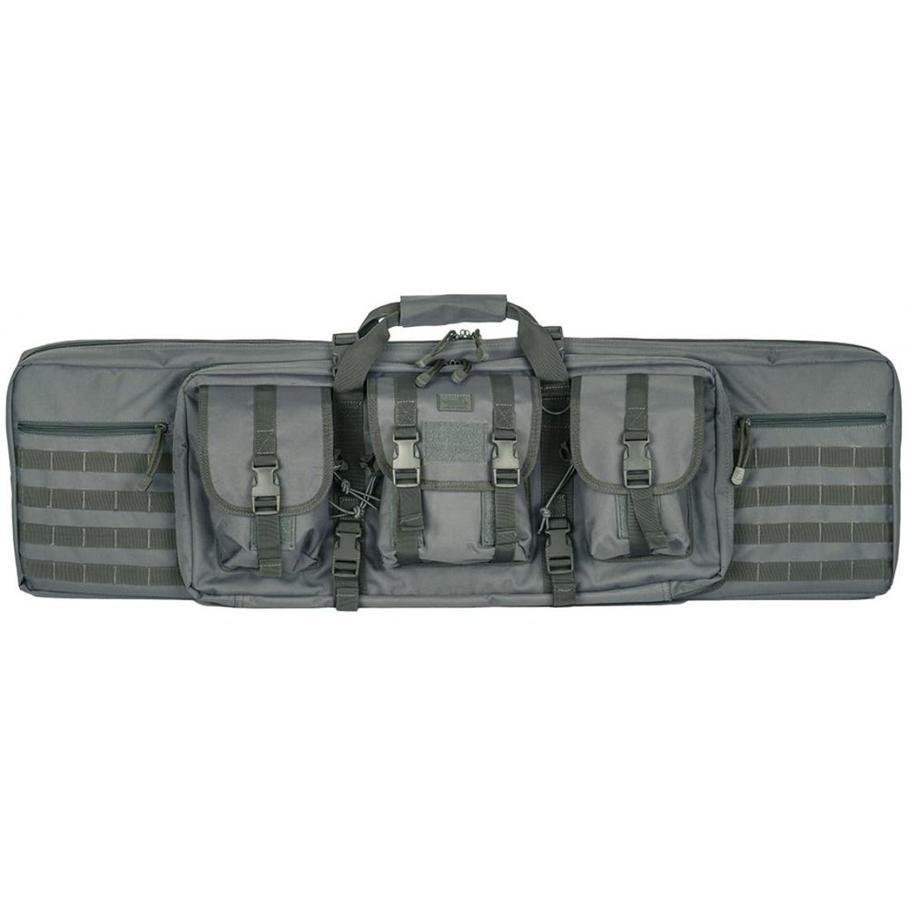 Lancer Tactical 600 Denier Polyester Double Carbine Soft Case Accessory Pouches MOLLE Webbing Secondary Gun Compartment Quick Detach Buckles Inner Storage Backpack Straps (42" INCH, DISRUPTIVE GRAY)