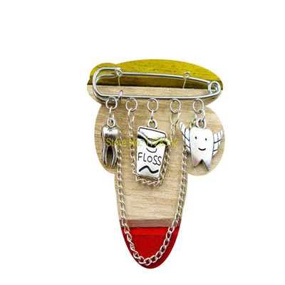 Dental Hygienist brooch Antique silver Tooth fairy/dental floss/tooth brooch pin brooch (#2)