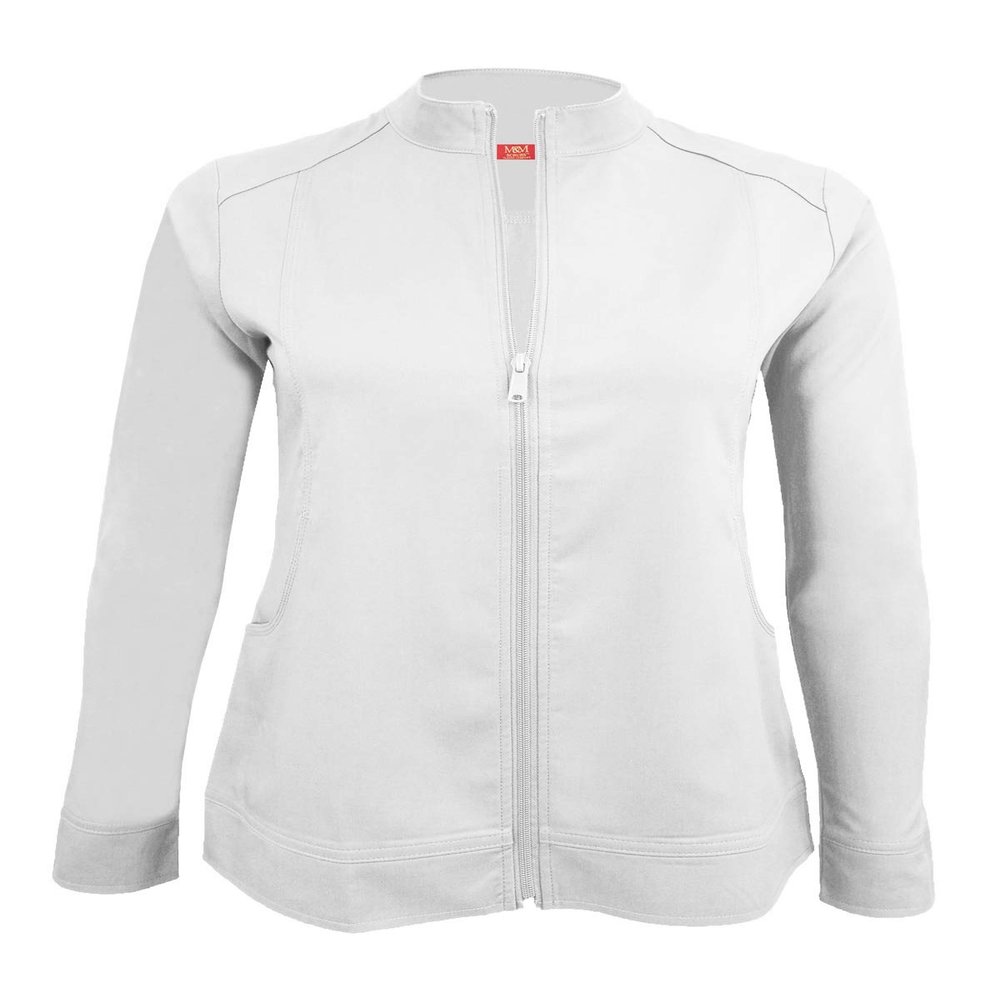 M&M Scrubs Women's Ultra Soft Front Zip Warm-Up Scrub Jacket (X-Small, White)