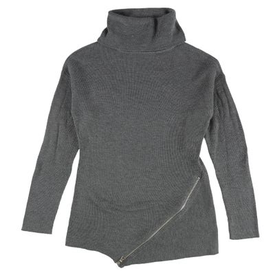 bar III Women's Zipper-Trim Turtleneck Sweater Medium Heather Grey Medium