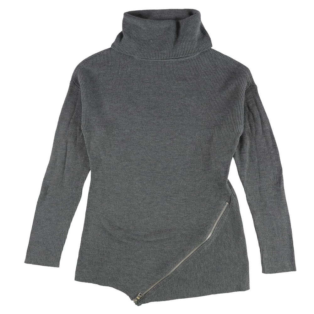 bar III Women's Zipper-Trim Turtleneck Sweater Medium Heather Grey Medium