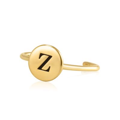 Sterling Silver 18K Yellow Gold Plated Womens Disc Ring with Engraved Initial Z