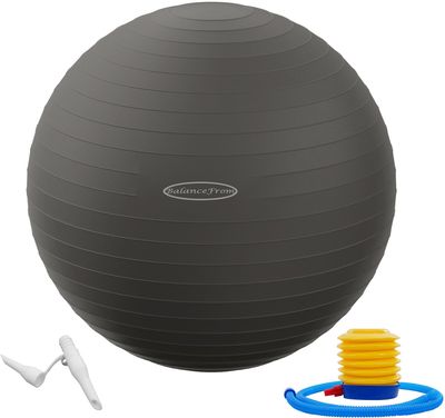 Fitvids Anti-Burst Slip Resistant Exercise Ball with Quick Pump 2 15-18in (38-45cm), S Gray