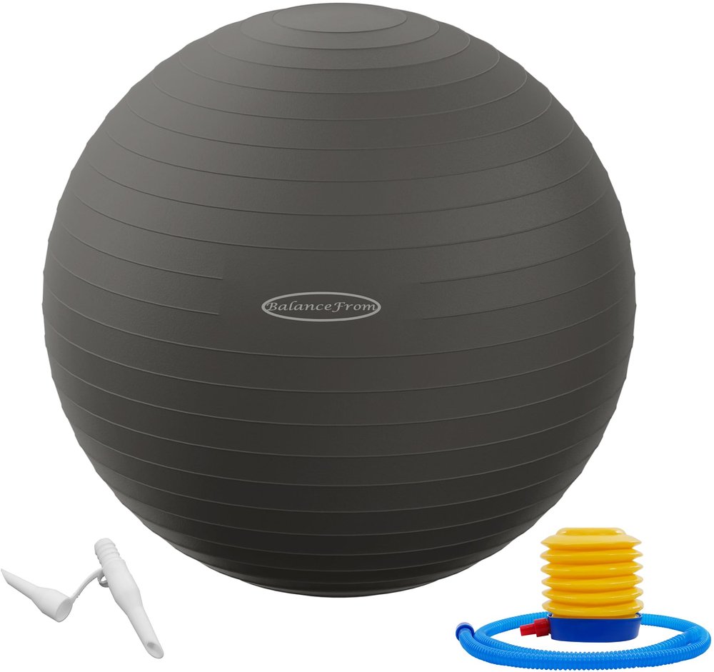 Fitvids Anti-Burst Slip Resistant Exercise Ball with Quick Pump 2 15-18in (38-45cm), S Gray