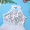 Agoky Kids Girls' Sequins Lyrical Ballet Modern Contemporary Dance Dresses Latin Athletic Tutu Dresses Dancing Costume White 5-6 view 3