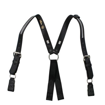 Boston Leather Fireman's Suspender, 1-1/2" - w/Silver Ref. Trim Regular - w/Loop Attachment