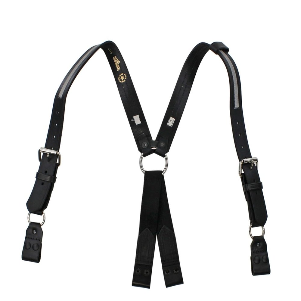 Boston Leather Fireman's Suspender, 1-1/2" - w/Silver Ref. Trim Regular - w/Loop Attachment