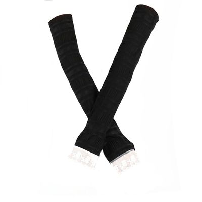 Suoirblss 2 Pairs Sunblock Arm Sleeves Fashion Lace UV Sun Protection Long Sleeve Fingerless Glove for Women's Ladies Driving Outdoor Sports (Black)