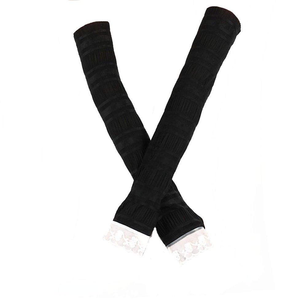 Suoirblss 2 Pairs Sunblock Arm Sleeves Fashion Lace UV Sun Protection Long Sleeve Fingerless Glove for Women's Ladies Driving Outdoor Sports (Black)