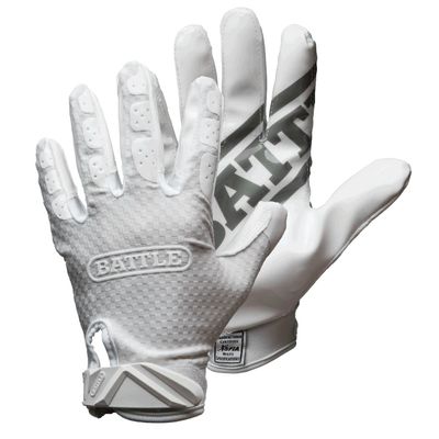Battle Sports Triple Threat Wide Receiver Football Gloves, Ultra Stick Adult & Youth Gloves - Youth Medium, White
