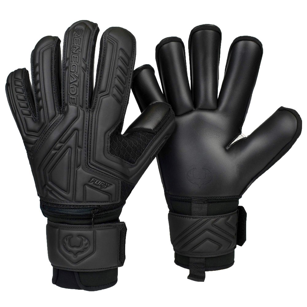 Renegade GK Fury Nightfall Goalie Gloves with Pro-Tek Fingersaves | 4mm Giga Grip & 4mm Duratek | Black Goal Keeper Gloves (Size 10, Adult, Roll Cut, Level 4)