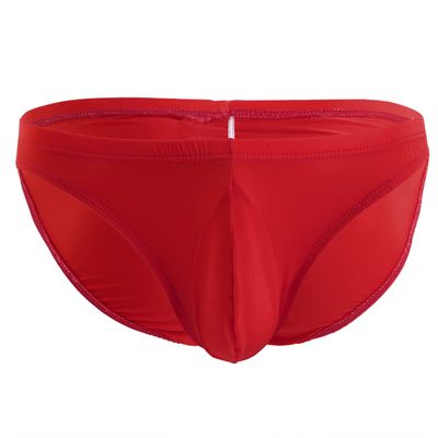 iiniim Men's Sexy Bikini Brief Silky Ruched Back Underwear Panties See Through Swim Briefs Swimwear Red One Size