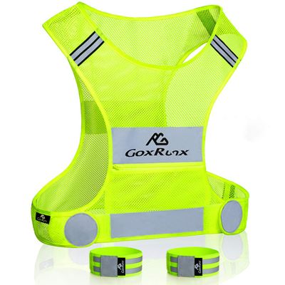 Reflective Vest Running Gear, Lightweight Motorcycle Cycling Reflective Vests with Large Pocket & Adjustable Waist for Women Men Running Safety Vest with Reflective Bands (Green, Large)