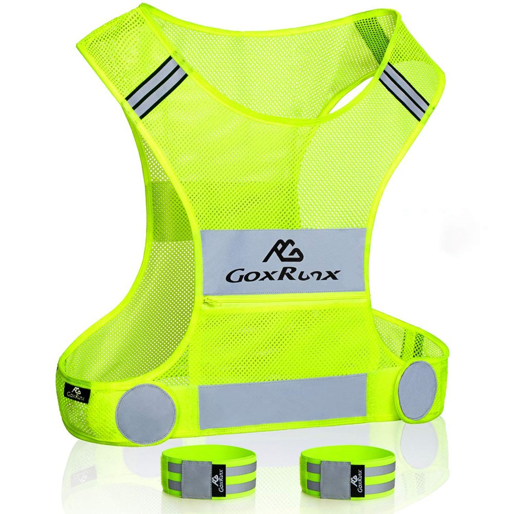 Reflective Vest Running Gear, Lightweight Motorcycle Cycling Reflective Vests with Large Pocket & Adjustable Waist for Women Men Running Safety Vest with Reflective Bands (Green, Large)