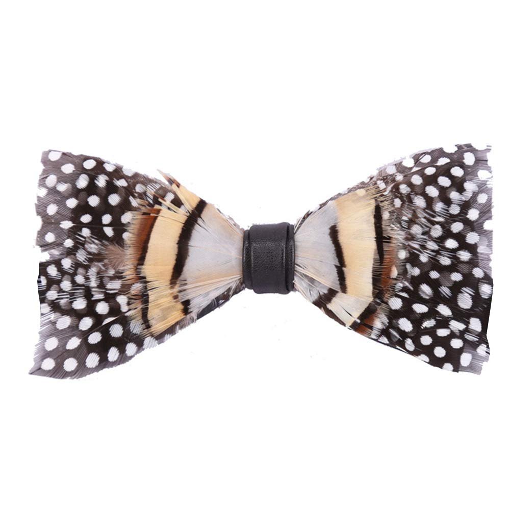 Vpang Mens Pre-Tied Bow Tie Handmade Natural Feathers Bowtie Adjustable Length Necktie with Gift Box (Type 10)