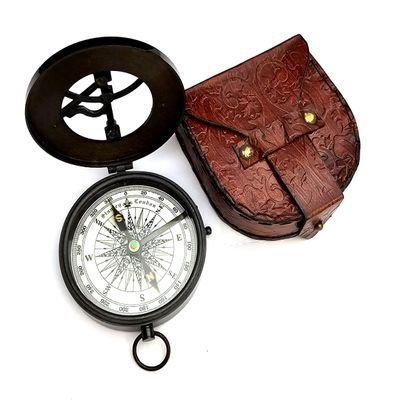 Brass Camping Compass Handmade Pocket Compass with Leather Case Nautical Outdoor Adventure & Hiking Gift